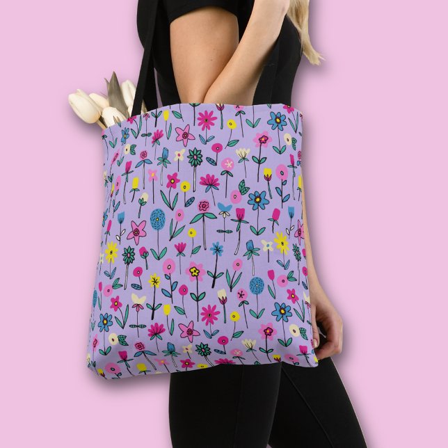 Sac de courses fourre-tout Jardin de fleurs de lil (Lilac wildflower olorful floral all over print tote bag)