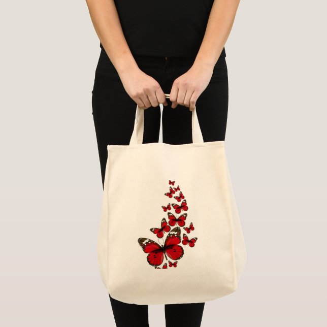 Sac de Courses Papillon Bleu & Fleurs Tropicales – (Devant (produit))