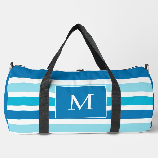 Sac de gym à monogramme rayé bleu sport (Recto)