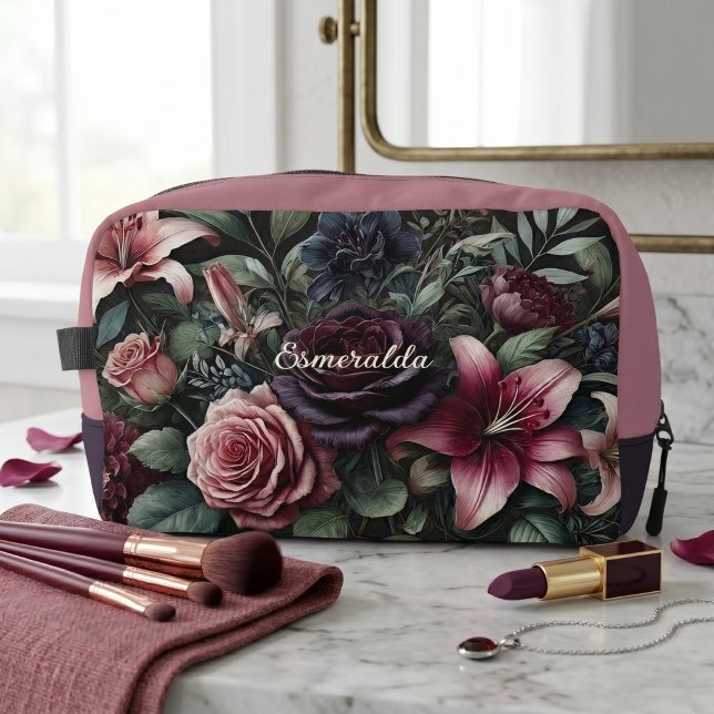 Sac de maquillage de voyage à fleurs de roses goth (Créateur téléchargé)