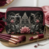 Sac de maquillage de voyage à fleurs de roses goth