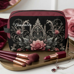 Sac de maquillage de voyage à fleurs de roses goth
