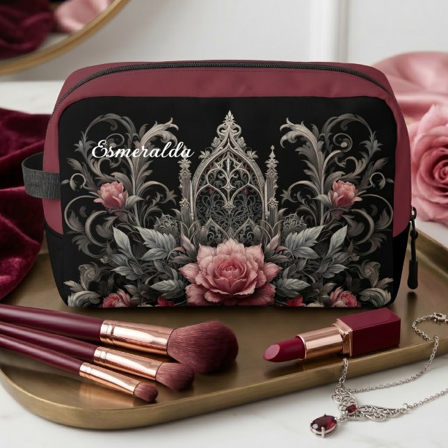 Sac de maquillage de voyage à fleurs de roses goth (Créateur téléchargé)