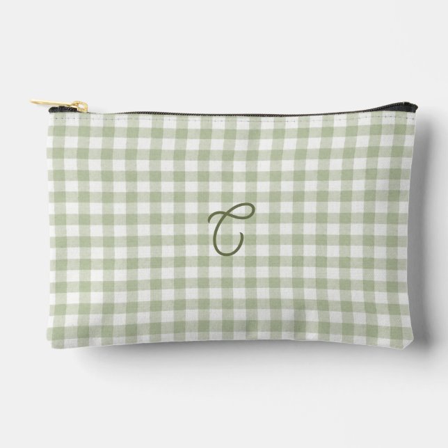 Sac de Maquillage Monogramme Gingham Vert Sauge  (Recto)