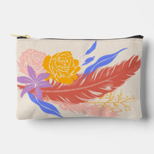 Sac de maquillage Motif Boho Chic Floral et Plume