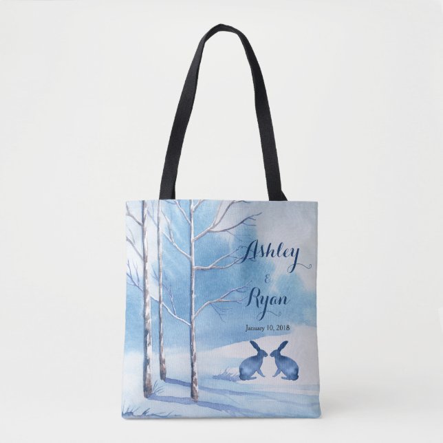 Sac de mariage d'hiver aux lapins blancs bleus (Devant)
