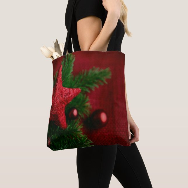 Sac de Noël étoile rouge festive (De près)