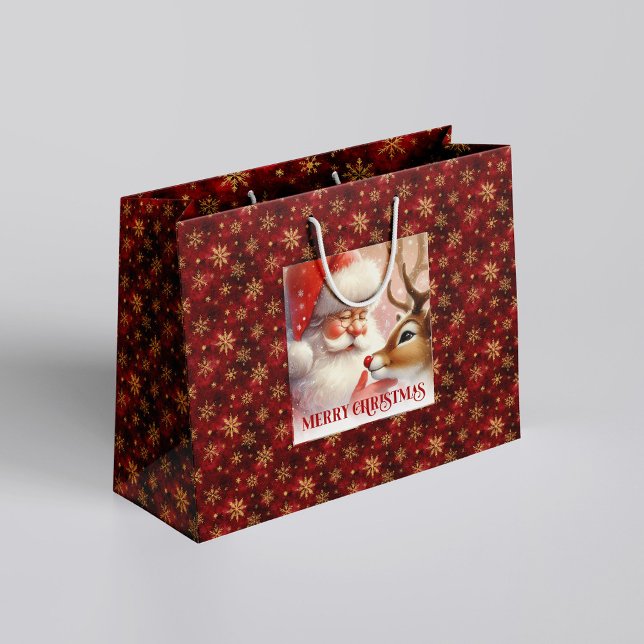 Sac de Noël festif avec Santa et Rudolph (Festive Holiday Santa and Rudolph Christmas Bag)