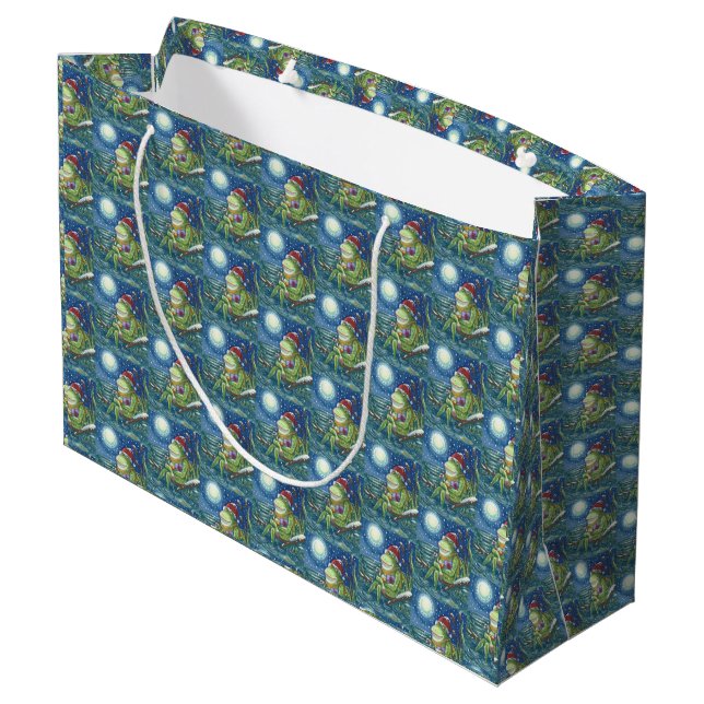 SAC DE NOËL GRAND FORMAT FROG ON LOG SANTA (Dos Angle)