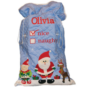 Sac de Père Noël bleu Jumbo Cute Quilé