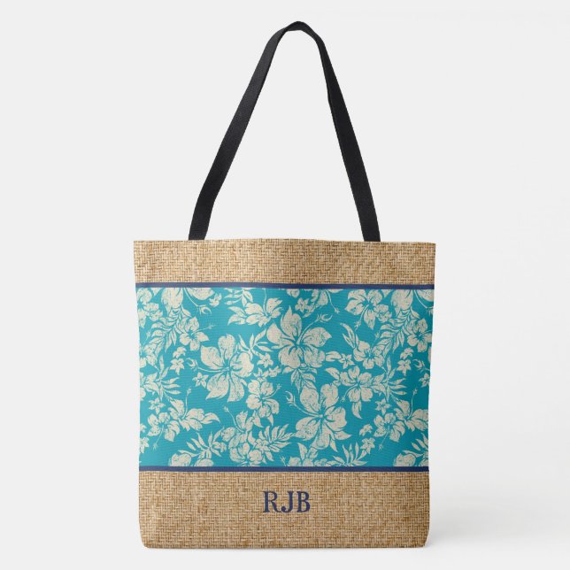 Sac de plage à monogramme hawaïen Hibiscus Pareau (Devant)