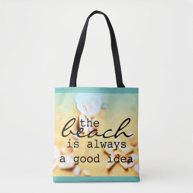 sac de plage coquilles de mer et sable avec texte (Devant)