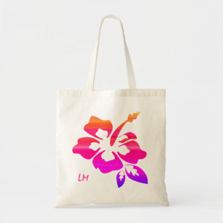 Sac de plage de Monogramme Hibiscus rose fleur