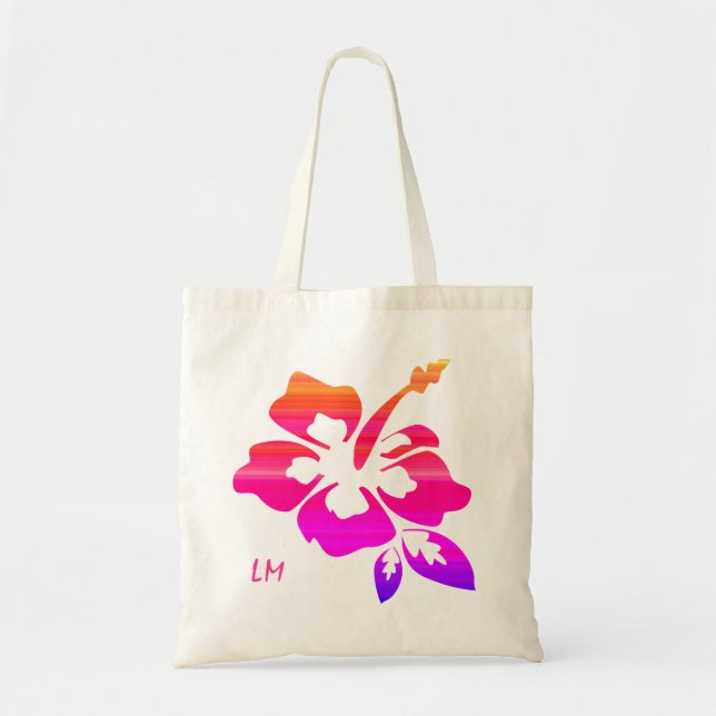 Sac de plage de Monogramme Hibiscus rose fleur (Devant)