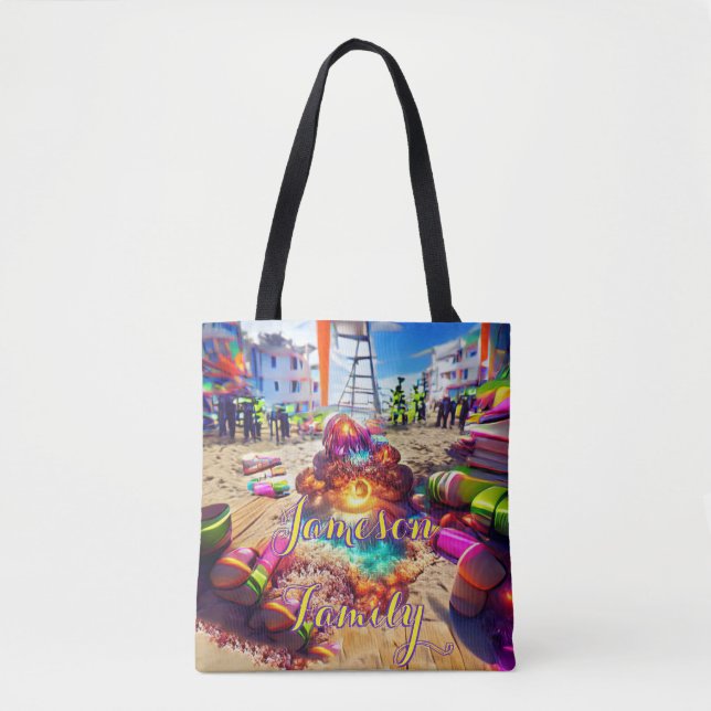 Sac de plage familial Bienvenue ballons de sable (Devant)