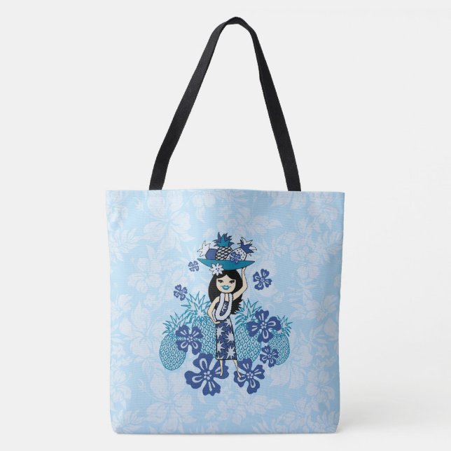 Sac de plage floral à thème fille de hula hawaïenn (Devant)