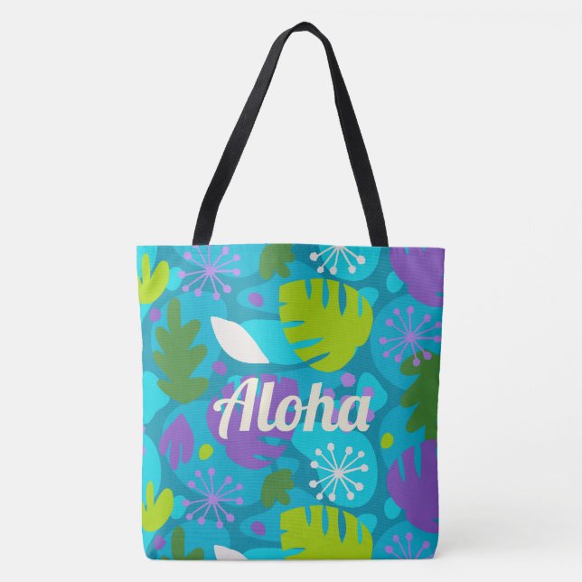 Sac de plage Turquoise Tropical Hawaiian Leaf Mod  (Devant)