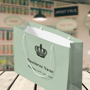 Sac de shopping en papier vert sauge couronne roya