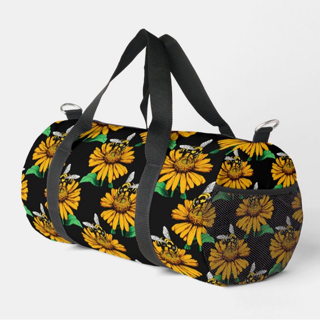 Sac De Sport Abeille sur Tournesol Fleur Motif Design Noir (Créateur téléchargé)