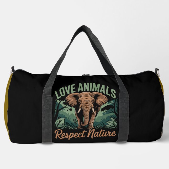 Sac De Sport Aimer les Animaux Respecter la Nature Éléphant (Recto)