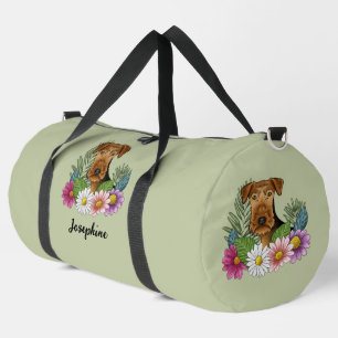 Sac De Sport Airedale Terrier avec des fleurs colorées et nom