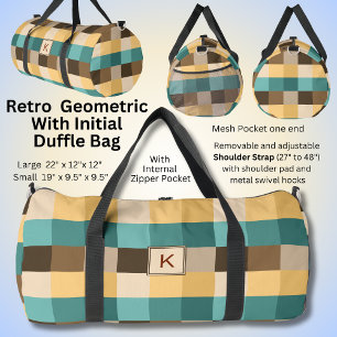 Sac De Sport Ajouter Initial, Rétro Carrés Abstraits Vert Brown