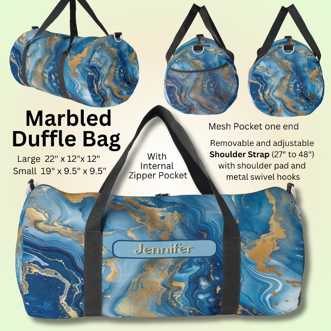 Sac De Sport Ajouter le nom Blue Gold Marbled (Créateur téléchargé)