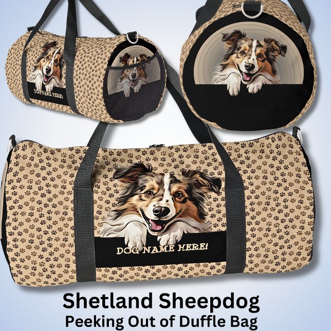 Sac De Sport Ajouter le nom du chien Votre nom, Shetland Sheepd (Créateur téléchargé)