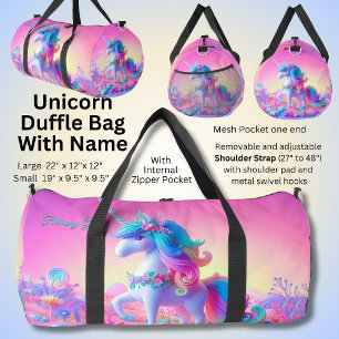 Sac De Sport Ajouter le nom Initial, rose et Aqua Unicorn