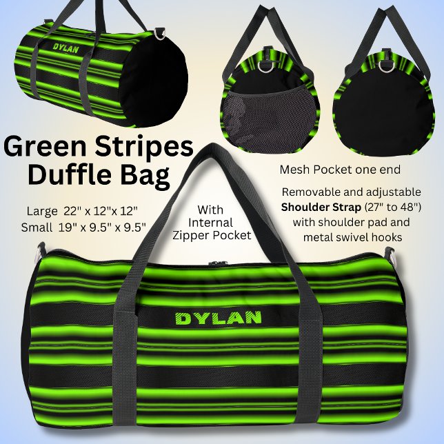 Sac De Sport Ajouter le nom Initiales Grille verte Noir Aspect  (Créateur téléchargé)