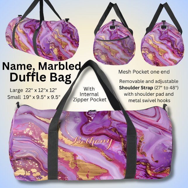 Sac De Sport Ajouter le nom Pink Purple Gold Marbled (Créateur téléchargé)