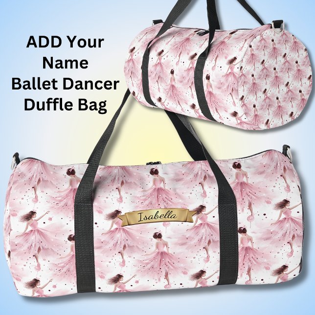 Sac De Sport Ajouter un nom, Ballerina de danse rose (Créateur téléchargé)