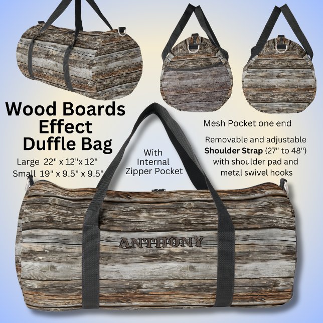 Sac De Sport Ajouter un nom, Bois rustique (Créateur téléchargé)