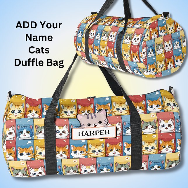 Sac De Sport Ajouter un nom, Cute Kawaii Cats (Créateur téléchargé)
