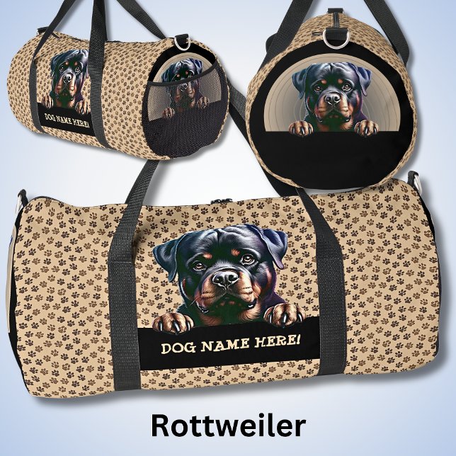 Sac De Sport Ajouter un nom de chien ou votre nom, Rottweiler (Créateur téléchargé)