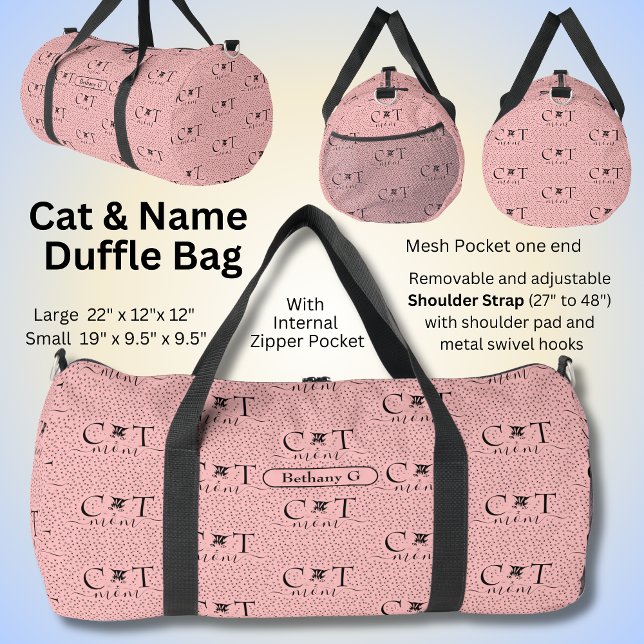 Sac De Sport Ajouter un nom Initiales, Chat Maman sur rose (Créateur téléchargé)