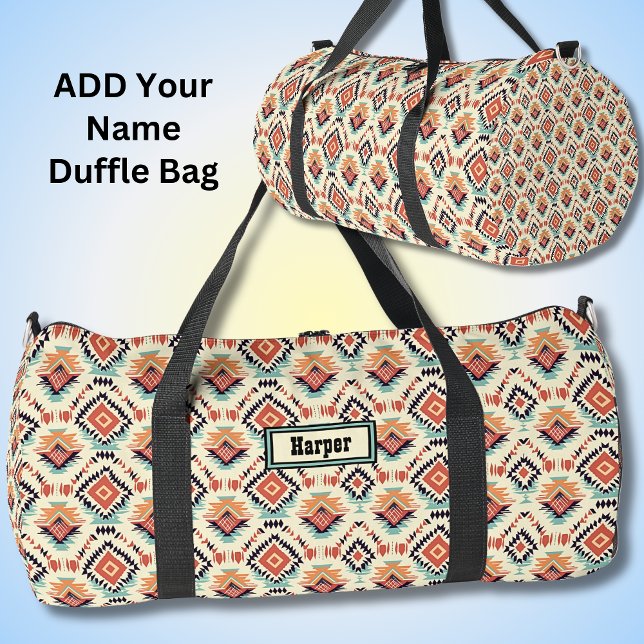 Sac De Sport Ajouter un nom, Orange Turquoise noir géométrique  (Créateur téléchargé)