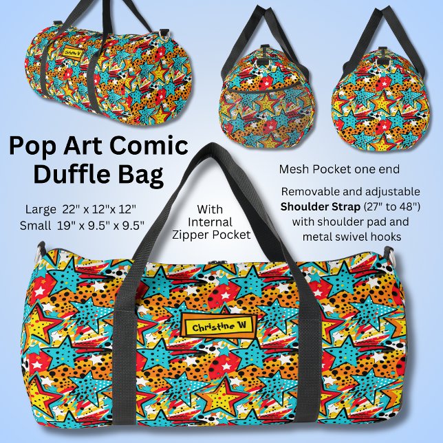 Sac De Sport Ajouter un nom, Retro Comic Pop Art (Créateur téléchargé)