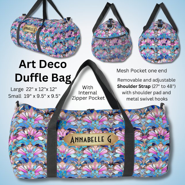 Sac De Sport Ajouter un nom Rose Bleu Art Déco Fleurs Abstraite (Créateur téléchargé)