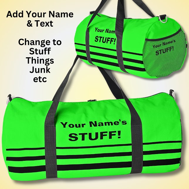 Sac De Sport Ajouter Votre Nom Texte Fluro Green (Créateur téléchargé)