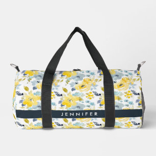 Sac De Sport Ajoutez votre nom Motif d'aquarelle jaune et ble