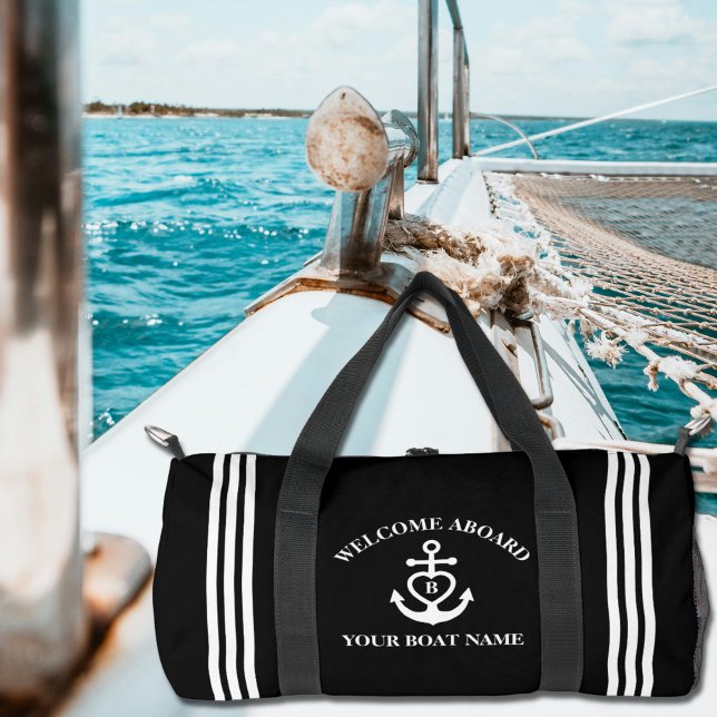 Sac De Sport Ancre cardiaque Nom du bateau Monogramme Noir (Créateur téléchargé)