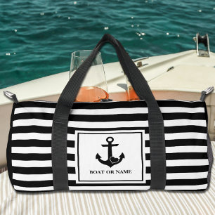 Sac De Sport Ancre nautique Nom du bateau noir blanc rayé