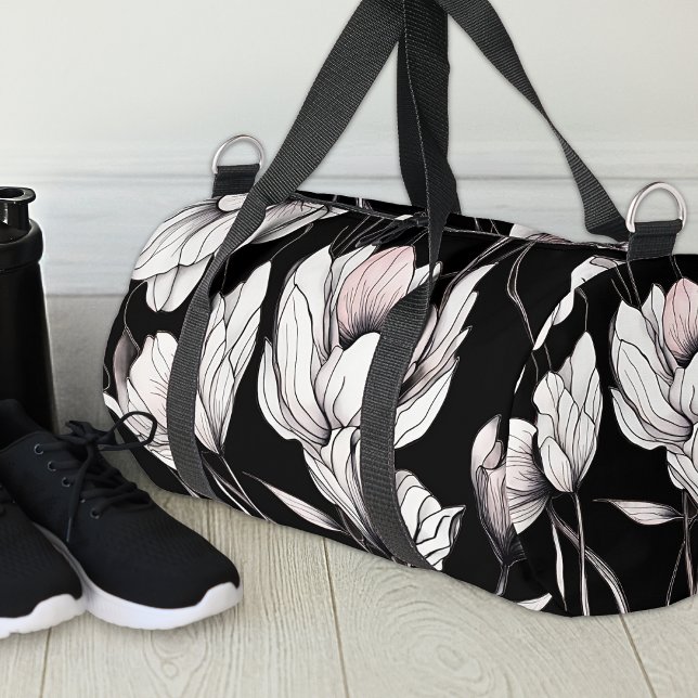 Sac De Sport Anémone Élégante Fleur Noir (Créateur téléchargé)