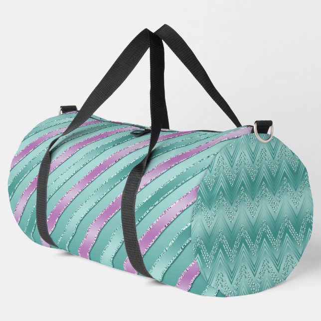 SAC DE SPORT AQUA & PURPLE SATIN STRIPES (Coin gauche)