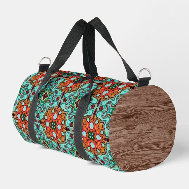 Sac De Sport Aqua Turquoise Bleu Orange Rouge Brown Tribal Art (Coin gauche)