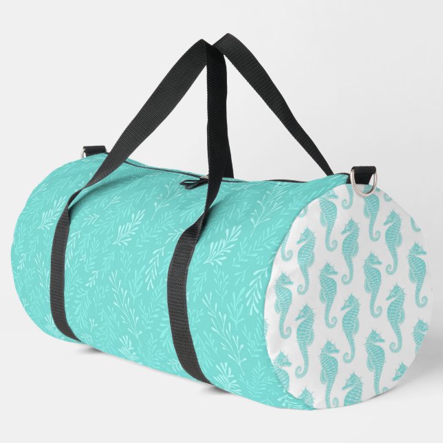 SAC DE SPORT AQUA TURQUOISE SEAHORSE ET SOUS-MER THÈME (Coin gauche)