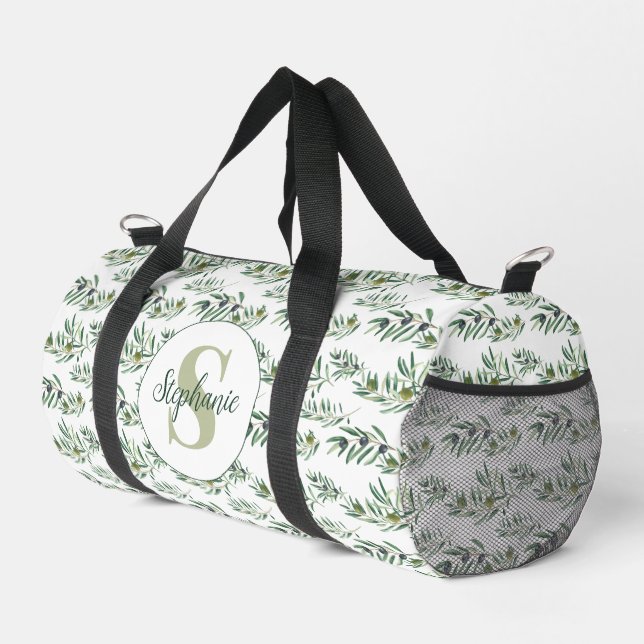 Sac De Sport Aquarelle Monogramme Nom Motif Branches d'Olivier (Coin droit)