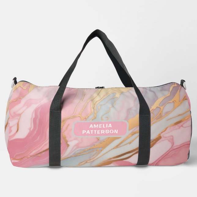 Sac De Sport Aquarelle Motif en marbre liquide Nom personnalisé (Recto)