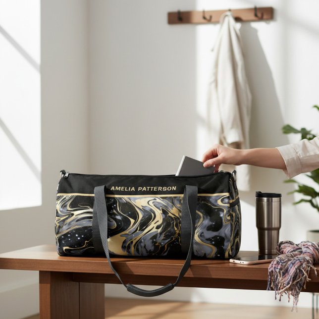 Sac De Sport Aquarelle Motif en marbre liquide Nom personnalisé (Créateur téléchargé)